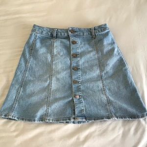 Light Wash Denim Button-Front Mini Skirt
